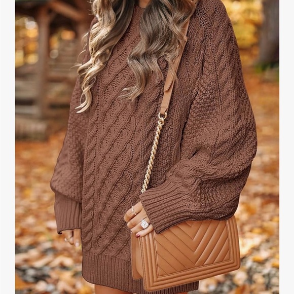 Cozy Cable Knit Sweater Dress in Taupe - Picture 5 of 8